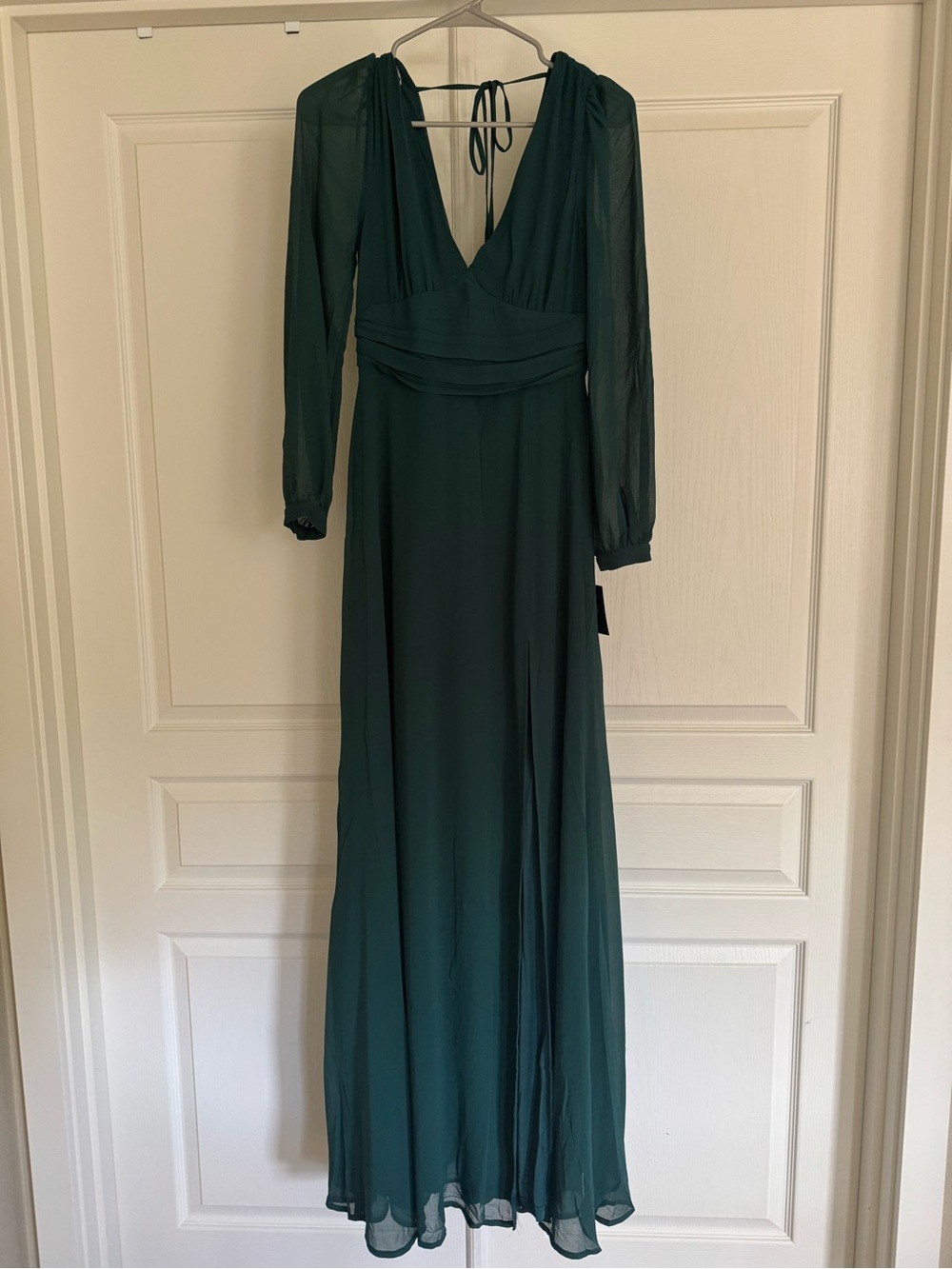 NWT, Lulus Emerald Green Long Sleeve V-Neck Maxi Dress Size XS